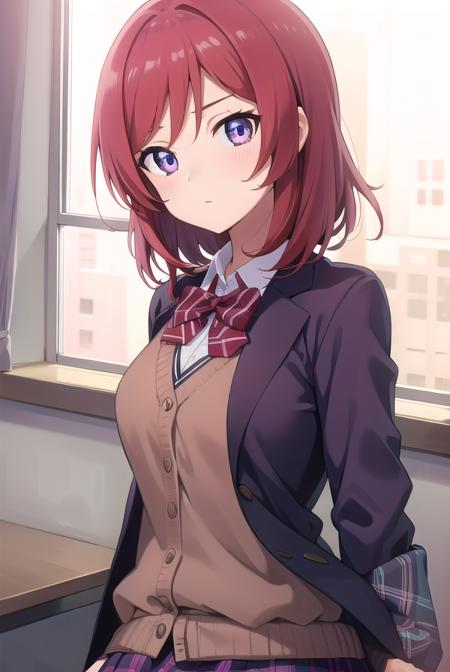 makinishikino, <lora:makinishikinotest:1>, maki nishikino, (purple eyes:1.1), red hair, short hair,
BREAK cardigan, otonokizaka school uniform, pink cardigan, plaid, plaid skirt, school uniform, skirt, summer uniform,
BREAK looking at viewer,
BREAK classroom,
BREAK <lora:GoodHands-vanilla:1>, (masterpiece:1.2), best quality, high resolution, unity 8k wallpaper, (illustration:0.8), (beautiful detailed eyes:1.6), extremely detailed face, perfect lighting, extremely detailed CG, (perfect hands, perfect anatomy),