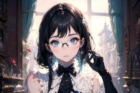 Hime_Fukushima, masterpiece, glasses, black gloves, <lora:Hime_v1-01:1><lora:Hime_v1-01:1>