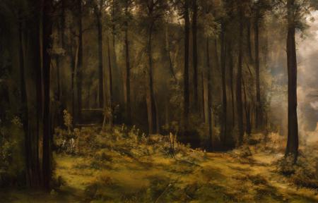 forest, grass, bush, sunlight, <lora:SHISHKIN(LANDSCAPE)_V1-000001:1>, oil painting, scenery, pine, tree