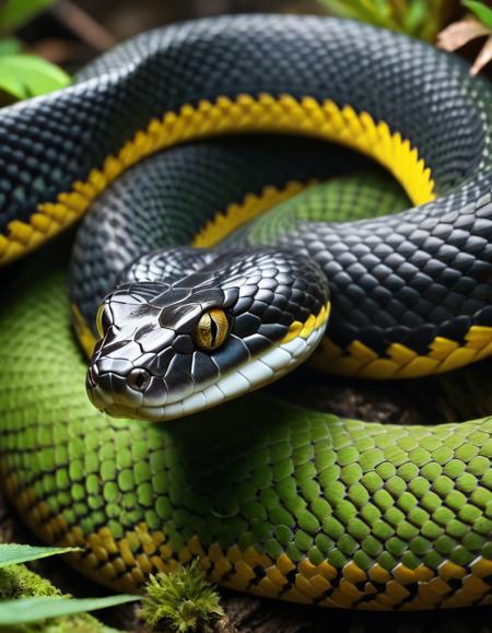 A macro photo of a poisonous snake, photorealistic, intricate details, natural habitat, natural lighting, high resolution, 4k,  <lora:add-detail-xl:1>
