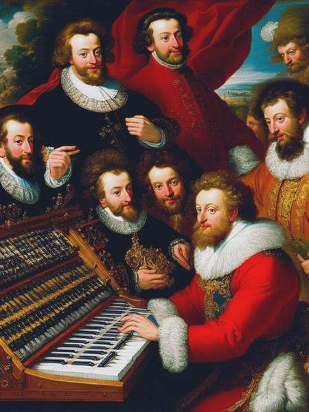 <lyco:PeterPaulRubens:1.0> Analog Synthesizer in a painting of Peter Paul Rubens