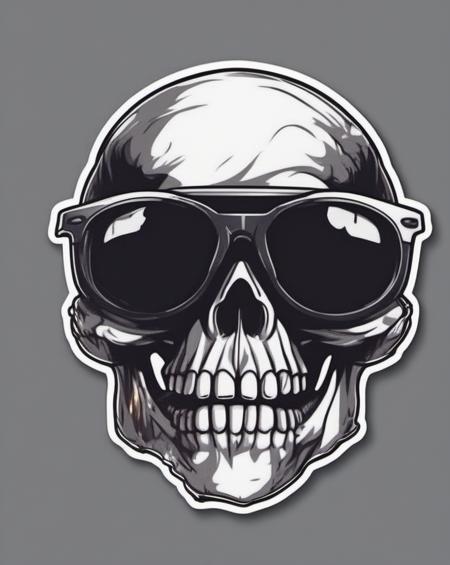 skull head wearing sunglasses,  sticker <lora:last:1>