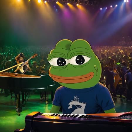 A musical concert environment, (((pepe_frog))), 1 boy <lora:pepe_frog SDXL:1.2>