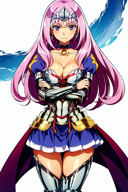 annelotte tiara armored dress skirt thighhighs gauntlets choker cleavage