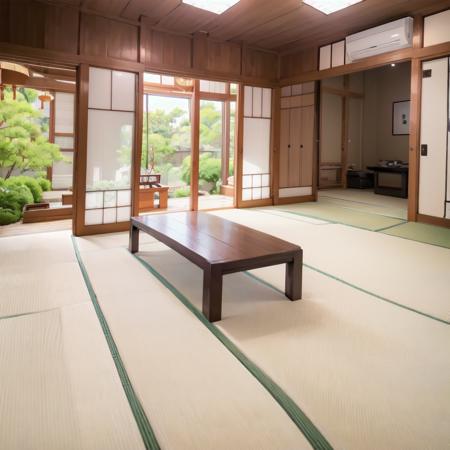 best quality, ultra-detailed, illustration,
washitsu, scenery, table, tatami, door, sliding doors, indoors, tree, window, architecture, realistic, photo (medium), photo background
 <lora:JAPAN_Scenery_Washitsu_SD15_V2:1>