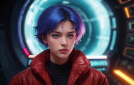 portrait of an 80ies french girl in the style of an 80ies movie, kung fury, 80ies tech, inside, cinematic, nerd, cinematic pose, multicolored hair, ready player one:1.3, best quality, high quality, Asian-Less, photo, realistic:1.3, masterpiece, ultra hi res, photorealistic, beautiful lighting, cyberpunk, sci-fi, realistic:1.3, photo, realistic skin, pale, <lora:add_detail:1>, <lora:FilmG3:1>, cinematic lighting, inside, space ship, <lora:UndergroundClub:1>, <lora:NeonNight:1>, <lora:Elixir:0.5>, 80ies sci-fi movie color palette, hacker, futuristic 80ies tech, 80ies sci-fi, film grain:1.3, low light, red light,  <lora:epi_noiseoffset2:1>, gritty, 35mm, noise, blurry background, shade
