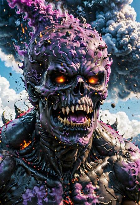 According to the rules, in such cases, it was supposed to become a black impenetrable cloud, fill the entire space with itself, catch up with purple  DEVIL SPAWN horror and look at him with an ominous luminous look from nowhere and from everywhere, which Bomchi immediately did.  Feeling of fear, feeling of horror,rich colors, ultra clear image, more realistic, high resolution photos, 8K HD wallpapershigh quality, intricate details,  ultra detailed, ,depth of field, 8k resolution trending on Artstation Unreal Engine 5, Epic,detailed background, <lora:xl_more_art-full_v1:1.2>  <lora:JuggerCineXL2:0.8> , Cinematic,  <lora:EnvyActionShotXL01:0.8> action shot