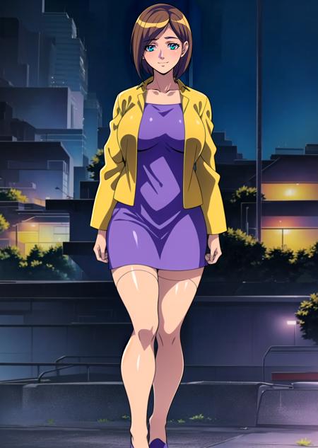 minako haruno
(solo:1.4)
1girl,brown hair, blue eye, short hair,((collarbone)), white thighhighs,  (large breasts:1.4), beautiful face, ti
(yellow jacket:1.4), black footwear, (purple dress:1.4)
relaxed expression, standing, smile, sexy pose, (arms at sides:1.4),
outdoor, nighttime
portrait,(full body shot:1.05), distance shot
(masterpiece:1.4), (best quality:1.4),
professional artwork, intricate details, vivid colors, Diffused lighting, digital blending, ultra detailed body, ultra detail hair, ultra detail face, trending on pixiv,
<lora:minako_haruno_urotsukidoji_ver6-10:0.8>