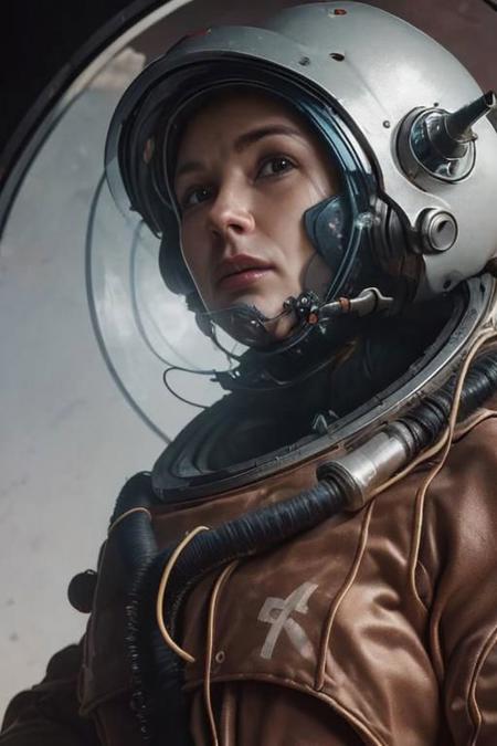 masterpiece, ultra high resolution, 3/4 view, (close-up:1.5), a woman in a space suit with a helmet on mars, space explorer, sovietpunk, breathtaking background, fantastic scenary, connected with wires to metallic orbs, elegant pose,