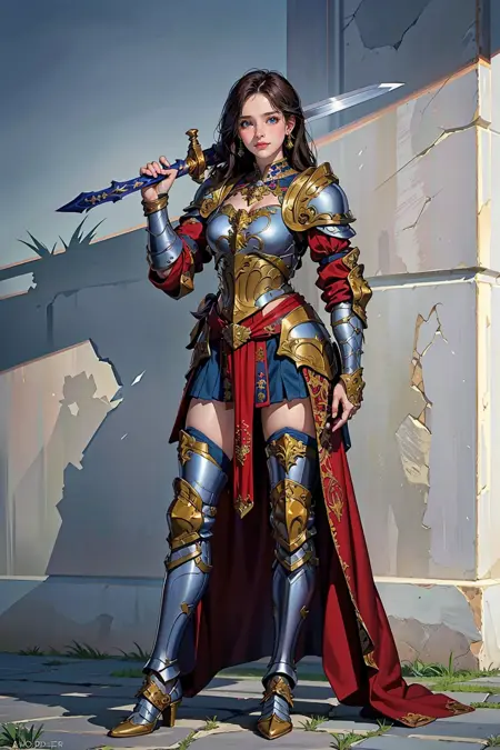 Female knight with holding a sword