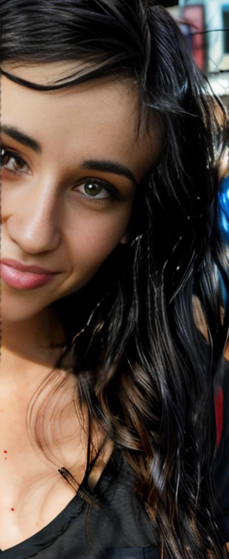 <lora:LightsV2:1> a woman  , red and black shirt, black hair. beautiful face