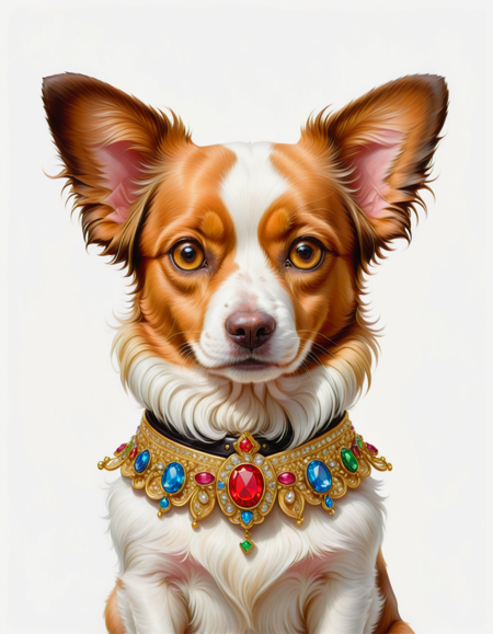 a detailed illustration of a dog collar with jewels, concept art, white background, symmetrical, papillon dog,