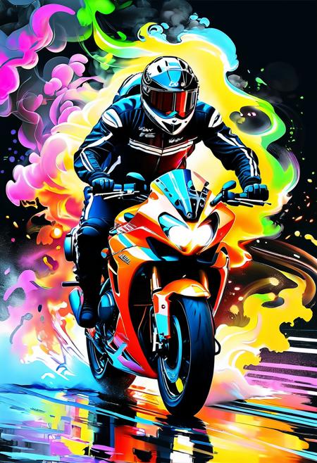Pencil drawing, line drawing, charcoal and chalk drawing. Sketch. bold neon colors, cartoon style illustration of a big futuristic sports moto, splash art, splashed neon colors, (iridiscent glowy smoke)((motion effects)), best quality, walpaper art, UHD, centered image, MSchiffer art, ((flat colors)), (cel-shading style) very bold neon colors, ((high saturation)) ink lines, psychedelic environment, painting in the style of Anders Zorn, Alexi Brilo, Luisa Royo