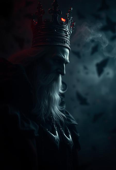 Close up shot of The King of Hearts, dark environment, gothic style, mist,