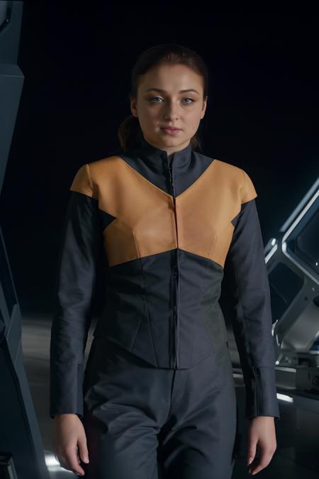 masterpiece, best quality, cinematic, volumetric lighting, very detailed, high resolution, sharp, sharp image, 4k, 8k, 35 mm,
<lora:DarkPhoenix_SophieTurner_smf_lora_v1-000004_m02:0.9>, 1girl, d4rk9h0s0-smf, photo (medium), solo, ponytail, brown hair, long sleeves, realistic, bodysuit, vest