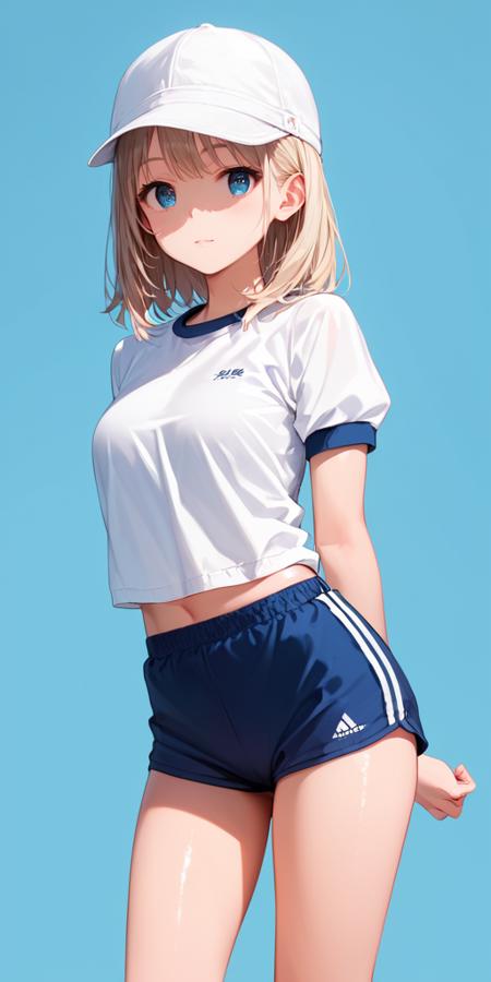 jyojifuku, white shirt, short sleeves, gym uniform blue short red shorts