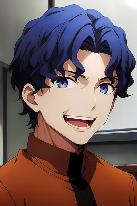 (masterpiece, best quality:1.2), highres, anime screencap, anime coloring, 1boy, solo, male focus, smile, open mouth, 
ShinjiM_V1, blue hair, short hair, wavy hair, blue eyes, purple eyes,
homurahara academy school uniform, 
indoors, classroom, portrait, looking at viewer, straight-on,
<lora:add_detail_CyberAlchemist:0.4>, <lora:GoodHands-beta2:0.8>, <lora:ShinjiM_V1:0.95>