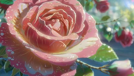 a close-up view of a beautiful rose, by Makoto Shinkai, vivid colors, clean intricate highly detailed 4k wallpaper