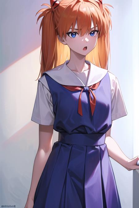 asukalangley, <lyco:asukalangleysouryuu-lyco-nochekaiser:1>,
asuka langley soryu, (souryuu asuka langley:1.5), blue eyes, hair between eyes, headgear, interface headset, orange hair, two side up, <lora:gekioko_v200:0.8>, angry, open mouth,
BREAK blue dress, collarbone, dress, neck ribbon, pinafore dress, red ribbon, ribbon, school uniform, shirt, short sleeves, (tokyo-3 middle school uniform:1.5), suspenders, suspender skirt, white shirt,
BREAK indoors, classroom,
BREAK looking at viewer, (cowboy shot:1.5),
BREAK <lora:GoodHands-beta2:1>, (masterpiece:1.2), best quality, high resolution, unity 8k wallpaper, (illustration:0.8), (beautiful detailed eyes:1.6), extremely detailed face, perfect lighting, extremely detailed CG, (perfect hands, perfect anatomy),