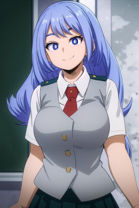 nejirehadou, <lora:nejire hado s3-lora-nochekaiser:1>,
nejire hado, long hair, blue eyes, blue hair, (bright pupils:1.5), smile,
BREAK skirt, shirt, school uniform, short sleeves, pleated skirt, necktie, collared shirt, vest, red necktie, u.a. school uniform,
BREAK indoors, classroom,
BREAK looking at viewer,
BREAK <lyco:GoodHands-beta2:1>, (masterpiece:1.2), best quality, high resolution, unity 8k wallpaper, (illustration:0.8), (beautiful detailed eyes:1.6), extremely detailed face, perfect lighting, extremely detailed CG, (perfect hands, perfect anatomy),