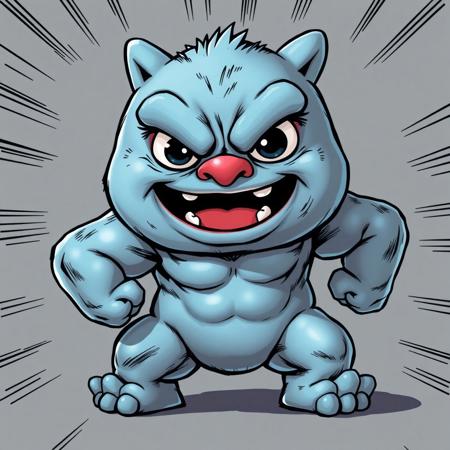 masterpiece, high quality, Babo character in Ian McGinty's comic style merged with Chanmen's detailed illustration, light blue Uglydoll body, McGinty's signature dynamic poses with Chanmen's refined linework, expressive comic-style eyes (larger than traditional Uglydoll style), cheerful wide smile with tiny visible teeth, enhanced muscular hero-like body shape while maintaining Uglydoll roundness, bold thick outlines with detailed shading, McGinty's action-oriented perspective, Chanmen's careful attention to texture details, light blue fur texture with subtle highlights and shadows, characteristic stubby arms with added muscle definition, signature belly button detail with enhanced shading, hero-pose stance, comic-book style dynamic lighting effects, slight metallic sheen on blue fur, enhanced expression showing determination and friendliness, bold black ink outlines with gradient effects, subtle cross-hatching in shadow areas, comic panel composition, dramatic foreshortening, action lines suggesting movement, Chanmen's signature smooth color gradients, enhanced proportions maintaining Uglydoll charm, dramatic shadows, high contrast highlights, subtle texture patterns in fur, dynamic background suggestion, slight perspective angle, heroic undertones while keeping cute appeal, modern comic art style fusion