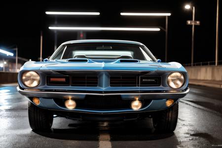 light blue 1970PlymouthBarracuda on a road,
masterpiece, best quality, official art, extremely detailed CG unity 8k wallpaper, illustration, moving, background motion blur, wet, (((NIGHT))),neon lights, drift,
 <lora:1970PlymouthBarracuda_v01:0.9>