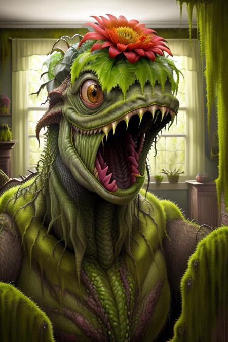 <lora:swampstyle:0.7>  (swampstyle monster:1.1)  (single giant flower :1.2) with teeth , close up , in a house ,  (8k uhd) RAW proffesional photograph,  (photorealistic:1.4), high resolution, detailed, raw photo,  sharp details,  rich colors, hyper realistic, lifelike texture, dramatic lighting, trending on artstation