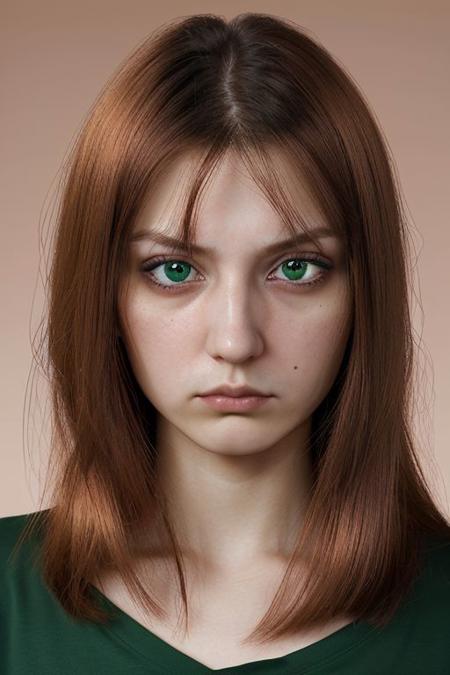 photograph,
portrait,
female,
25YO,
hair_color-copper_shimmer,
hair_length-20_cm,
eyes_color-jade_green,
shirt_color-black,
small-nose,
expression-annoyed