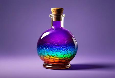POV, frontal light, Hyper-realistic, detailed, stone design, flat texture, game item, fantasy style, MULTIPLE-colored magic potion in matted glass bottle, centered, multiple view, diffuse texture, simple colored background