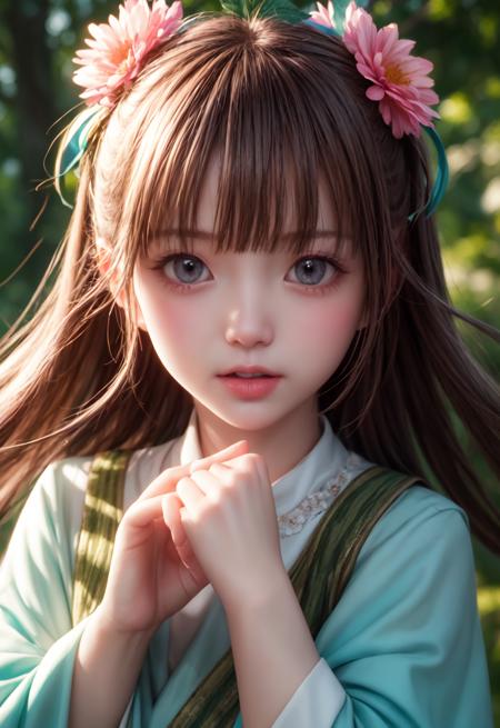 girl in a forest with floating flowers, river, puffy, puffy cheeks, cute,
vibrant colors, colorful art style, 
soft lighting, soft shadows, detailed textures, dynamic lighting,  
nice hands, perfect hands, 
<lyco:GoodHands-beta2:1.0> 
<lora:add_detail:1>