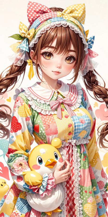 Kawaii Fashion: Pastel Rainbow Cartoon Patchwork Print Dress (plus head accessories) V1