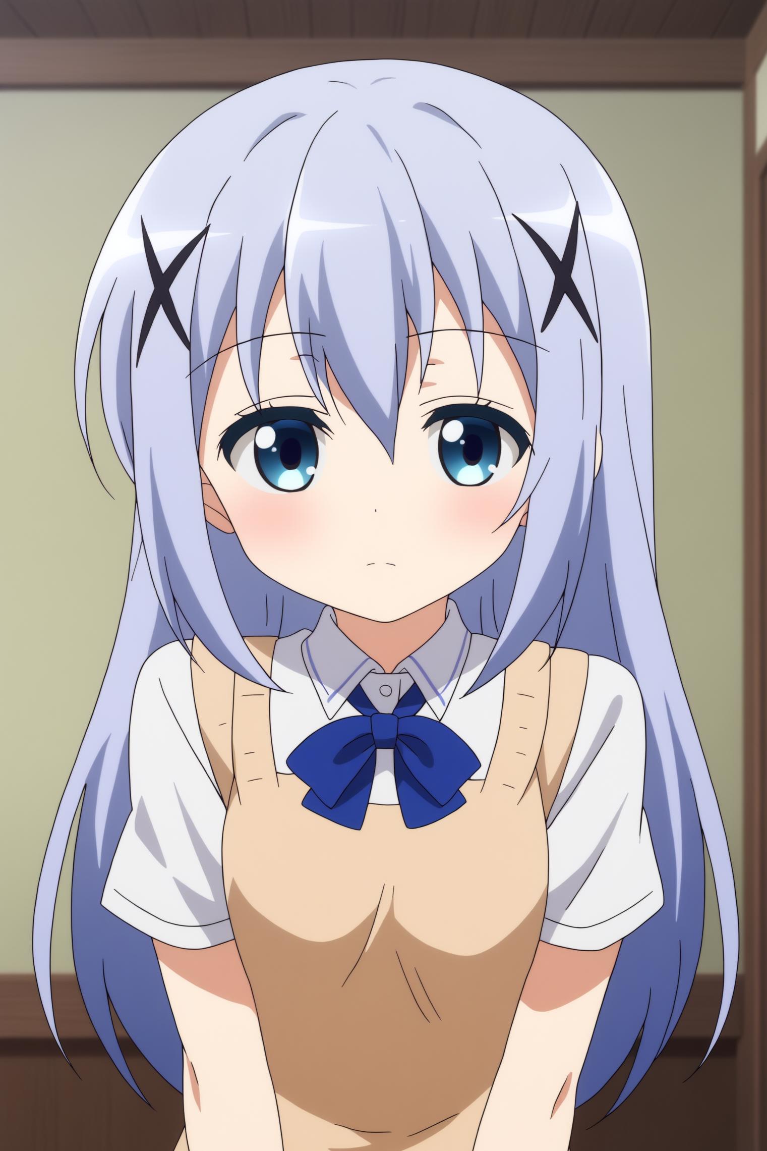 solo, anime coloring, Chino Kafuu <lora:Gochuumon-Chino_Kafuu-PDXL:0.8>