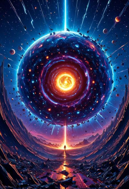 masterpiece, best quality, absurdres, Ultra-HD, 8K cinematic, hyperdetailed, intricate, very aesthetic, stunning composition, vibrant, incredible lighting, sharp focus, Japanese anime style, American comic style, dynamic color palette,
**annihilation phantoms' final frontier, cosmic ruin landscape, shattered planet fragments, gravitational anomalies, black hole vortex, collapsing galaxy, Capricorn constellation embedded in debris, desolate yet majestic, dark matter essence, cold spectral light, dramatic perspective, grand scale, otherworldly landscapes.**
CosmicStyle, aidmaMJ6.1.aidmaimageupgrader.