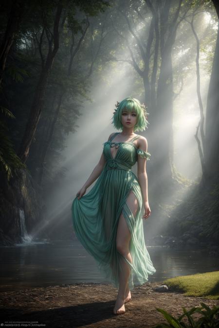 masterpiece, best quality, 8k render in octane, photorealistic highly detailed, volumetric lighting and shadows <lora:more_details:0.6>
cute young girl, caucasian, light green hair, flowing dress, outstretched arms    
A place with a morbid look that resembles a funeral a little foggy, Shambhala: A hidden paradise where enlightened beings live in perfect harmony <lora:epi_noiseoffset2:0.7>