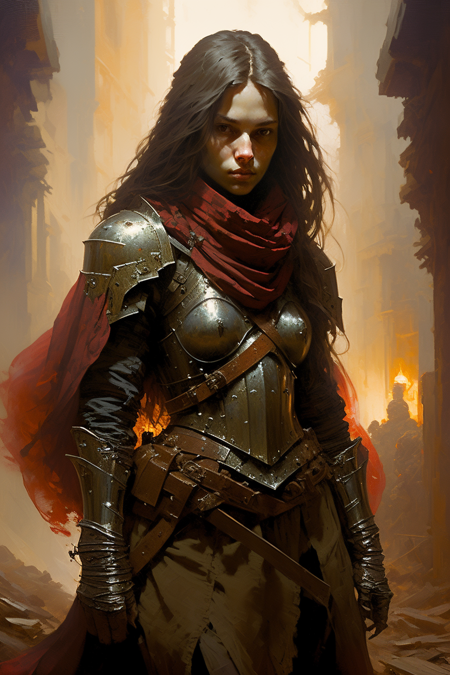 masterpiece, best quality, 1girl inside a dark room, long hair, brown eyes, armor, breastplate, brown belt, fantasy, (oil painting), red scarf, upper body, dark, night, no light, by Steve Henderson, Fabian Perez, Henry Asencio,
Jeremy Mann, Marc Simonetti, fantasy, magical horror, atmosphere