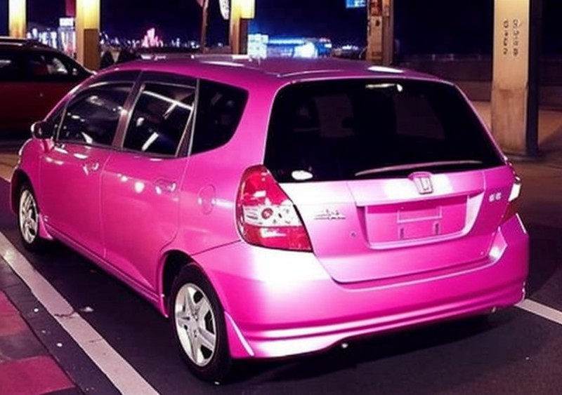 a pink honda in a chinese city, night, award winning picture, photorealistic