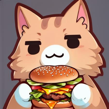 (masterpiece, best quality:1.2), simple background, animal focus, no humans, nekoemoji, cat, food, burger <lora:discord_nekonekonekone:1>