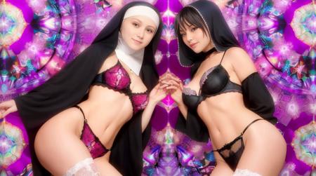 beautiful nun lingerie, kaleidoscope background, <lora:kaleidoscopic_v1.0.1:0.6>