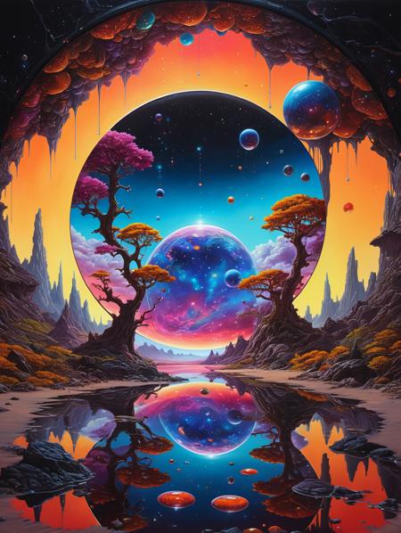 oil painting, surreal art, abstract art,  iconic Infinity Mirror World an immersive and psychedelic experience, endless reflections and vibrant colours, exuding surreal and dreamlike atmosphere,  alien world beyond reality , masterpiece, high detail, 8k, intricate, detailed, high resolution, high res, ultra high quality, <lora:add-detail-xl:1.8>