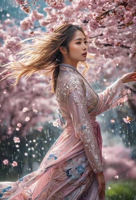 Beautiful women with long hair, 
look into the camera, 
in the cherry blossom rain, 
art by Ryohei Hase, 
dress is flying in the wind, 
full body, 
intricate details, 
liquid structure, 
clear lines, 
stunning, 
something that even doesn't exist, 
mythical being, 
energy, 
molecular, 
textures, 
iridescent and luminescent scales, 
breathtaking beauty, 
pure perfection, 
divine presence, 
unforgettable, 
impressive, 
breathtaking beauty, 
Volumetric light, 
auras, 
rays, 
Miki Asai Macro photography, 
close-up, 
hyper detailed, 
trending on artstation, 
sharp focus, 
studio photo, 
intricate details, 
highly detailed, 
by greg rutkowski