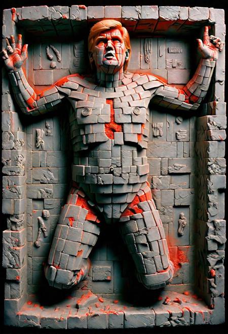 Full body shot. Carbonite slab with Donald Trump in pain and agony, frozen in Carbonite, Star Wars style