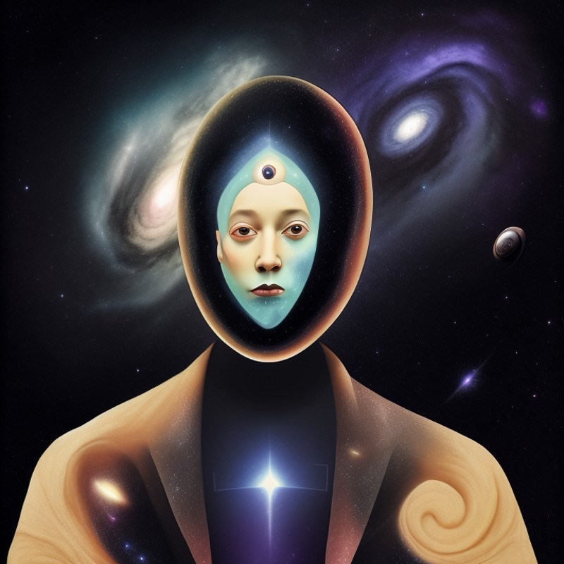 a surrealist portrait of a person made of galaxies, in space, Something