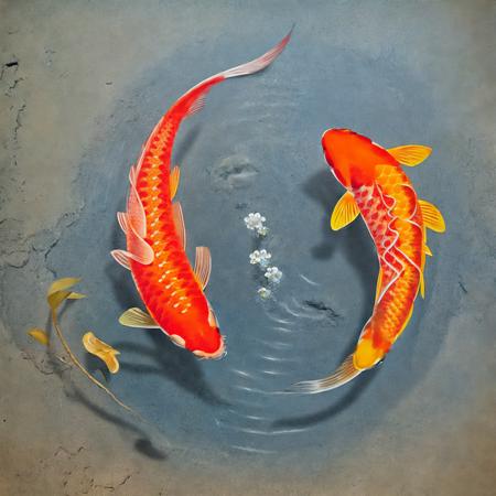 yin-yang_fish,illustration,no humans,fish,animal,animal focus,<lora:yin-yang_fish:1>,