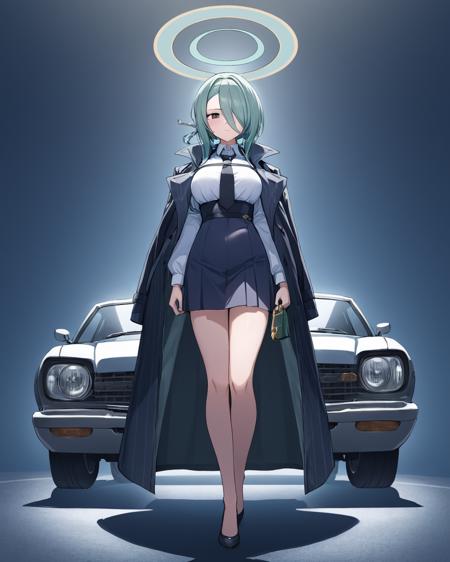 mina \(blue archive\),1girl, solo, halo, hair_over_one_eye, black_necktie, white_shirt, looking_at_viewer, holding, ground_vehicle, collared_shirt, coat, standing, car, parted_lips, black_jacket, full_body, skirt, breasts
<lora:mina_(blue_archive)_image245_2023-11-28-000025:1>halo. gorgeous,key visual, vibrant, studio anime,award-winning, professional, highly detailed,high budget, cinemascope