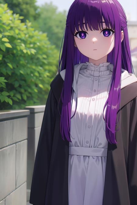 fern, <lora:fernv2-lora-nochekaiser:1>,
fern, long hair, bangs, (purple eyes:1.1), purple hair, sidelocks, blunt bangs, (bright pupils:1.5), half updo,
BREAK shirt, dress, jacket, white shirt, open clothes, hood, white dress, hood down,
BREAK outdoors, sky, nature,
BREAK looking at viewer, (cowboy shot:1.5),
BREAK <lyco:GoodHands-beta2:1>, (masterpiece:1.2), best quality, high resolution, unity 8k wallpaper, (illustration:0.8), (beautiful detailed eyes:1.6), extremely detailed face, perfect lighting, extremely detailed CG, (perfect hands, perfect anatomy),