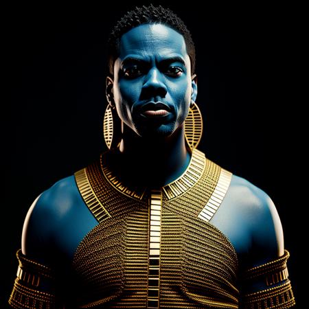 chris rock, naki,  <lora:Naki:0.95> blue and gold, tribal
