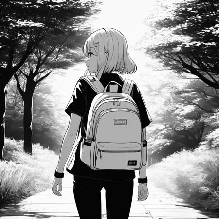 best quality, anime, lady, backpack, outdoors, (lineart), manga, (monochrome), (colorless) 
,Lineart, LineAniAF
,<lora:LineAniRedmondV2-Lineart-LineAniAF:1>