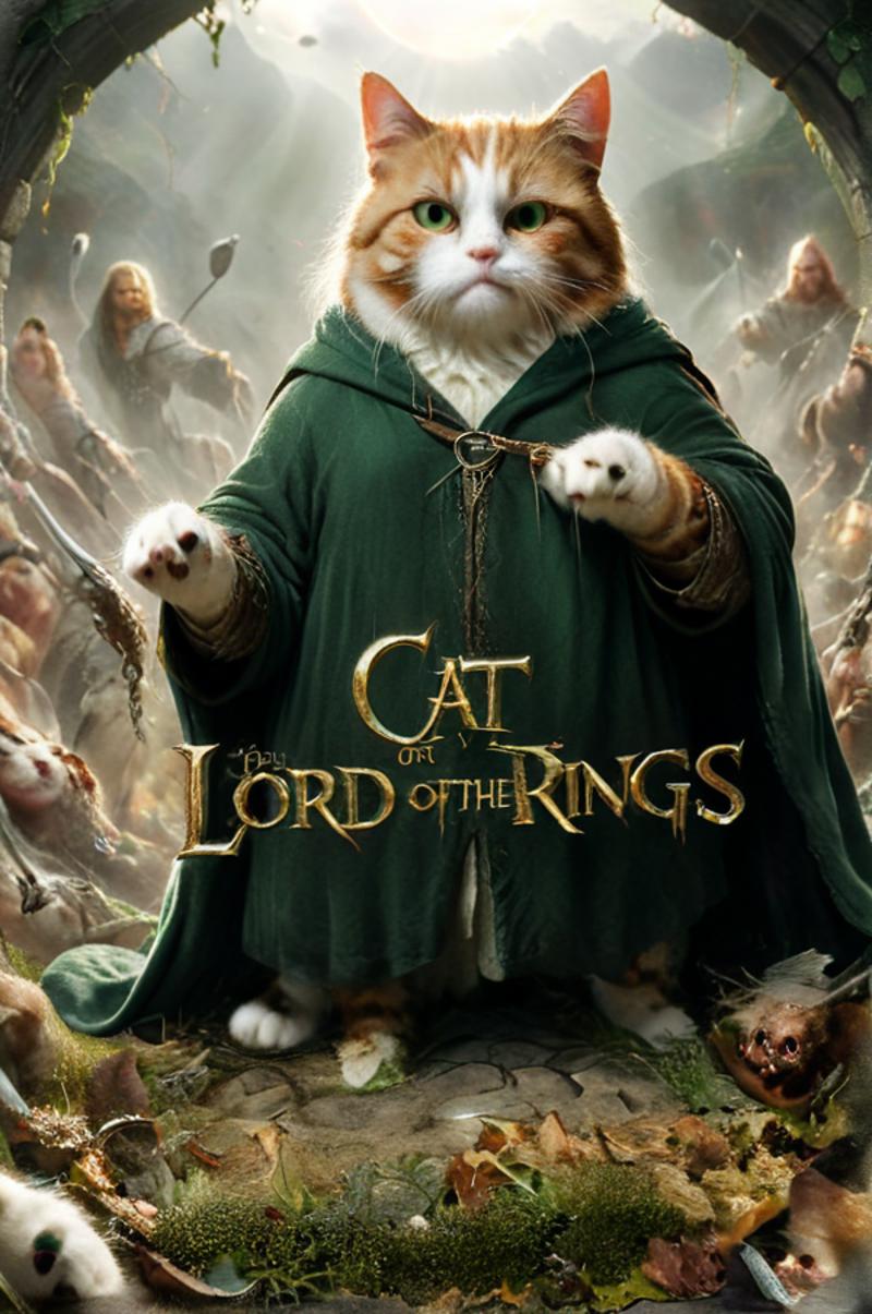 A cat dressed like a Lord of the Rings character.
