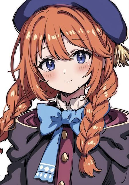 masterpiece, best quality, official art, portrait of yuni \(princess connect!\), 1girl, solo, st. theresa's girls academy school uniform, beret, hooded coat, long hair, braid, blue bow, <lora:last:1>  <lora:yuni3:1>