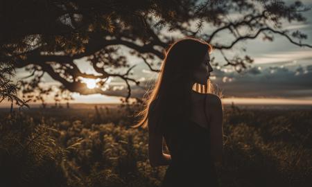 photo of a woman silhouette at sunset